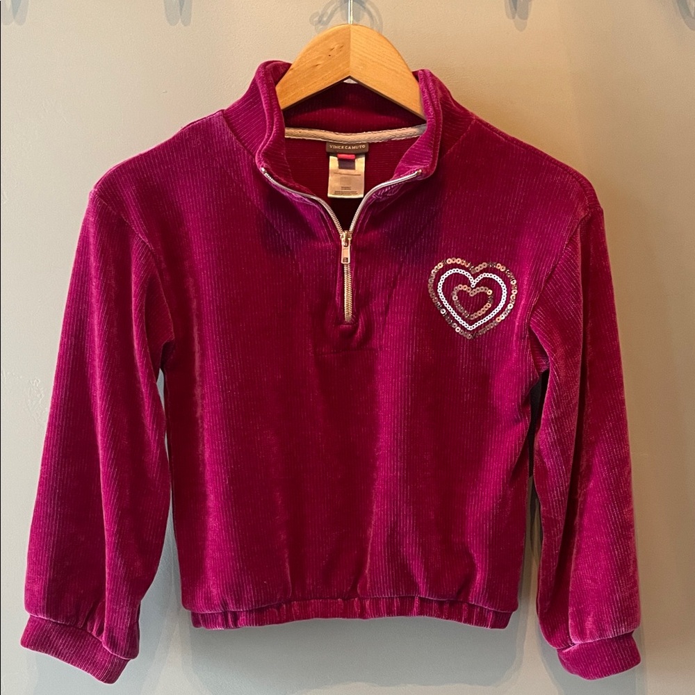 Vince Camuto Girls Magenta Velour Sweatshirt with Sequin Hearts Size 12